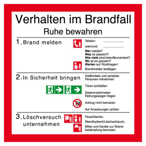 Aushang am Arbeitsplatz - Verhalten im Brandfall - Kunststoff - 5 x 5 cm