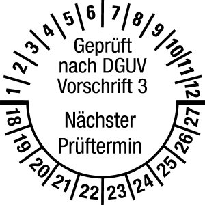 Mehrjahresprüfplakette 2018 - 2027 | Geprüft nach DGUV | Wunschfarbe - Folie selbstklebend, weiß & schwarz - Ø 10 mm  - 50 Stück