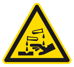 Warnzeichen - Warnung vor ätzenden Stoffen - Folie Selbstklebend  - Schenkellänge 5 cm