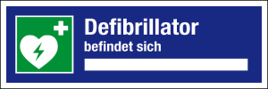 Aushang am Arbeitsplatz - Defibrillator befindet sich - Kunststoff - 10 x 30 cm